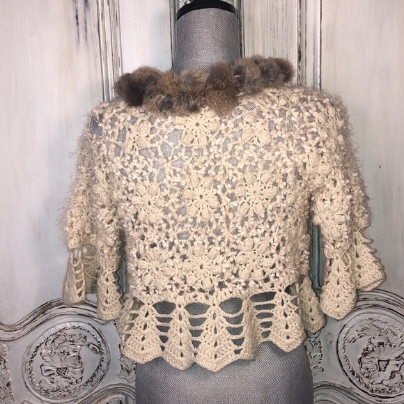 NWT Lovely Crochet Eyelash Yarn with Real Fur Neck Details Size Small - Picture 9 of 13